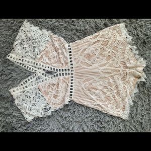 White Lace Shorts Jumpsuit